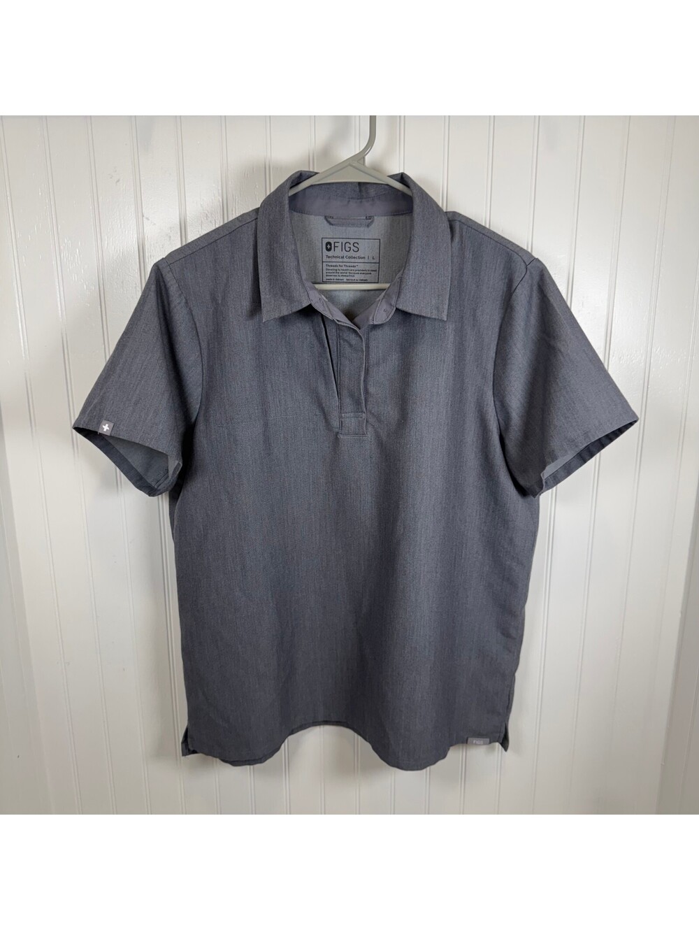 FIGS Technical Collection Men's Polo Scrub Top Short Sleeve Shirt Gray Large